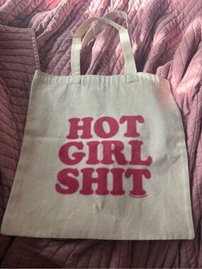 Canvas Cotton Tote Bag with Pink Lettering "Hot Girl Shit"
